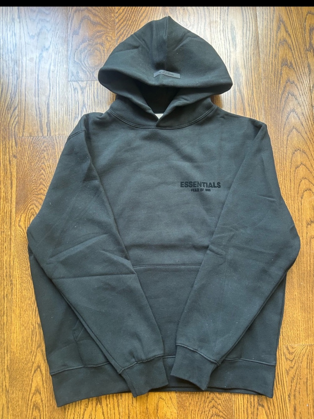 Essentials Black Pullover Hoodie with Subtle Logo